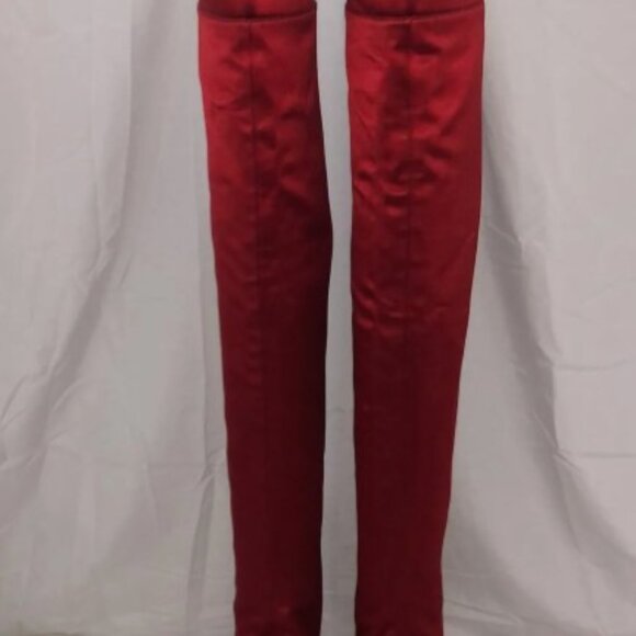 38.5/8❤️CHANEL Runway Red Satin Leather OVER THE KNEE HIGH HEEL Platform BOOTS - Picture 3 of 15
